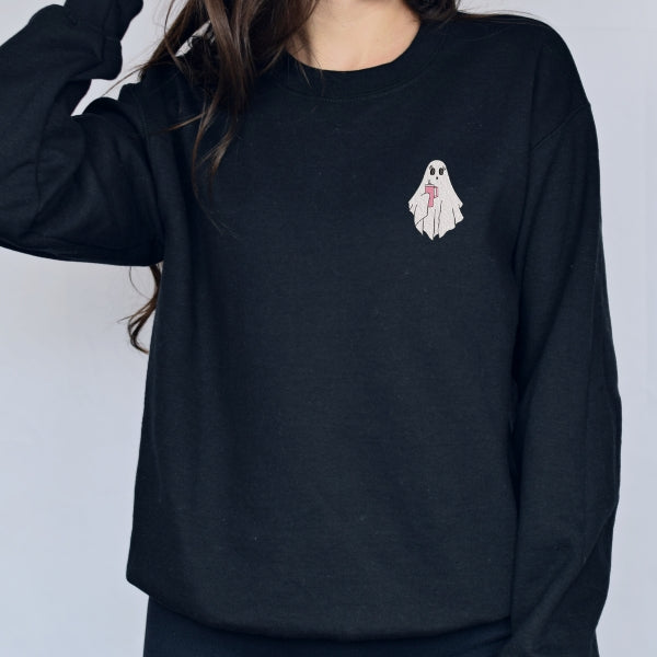 Embroidered Cute Ghost Drinking Coffee Bubble Tea Cat Halloween Sweatshirt/Tshirt/Hoodie