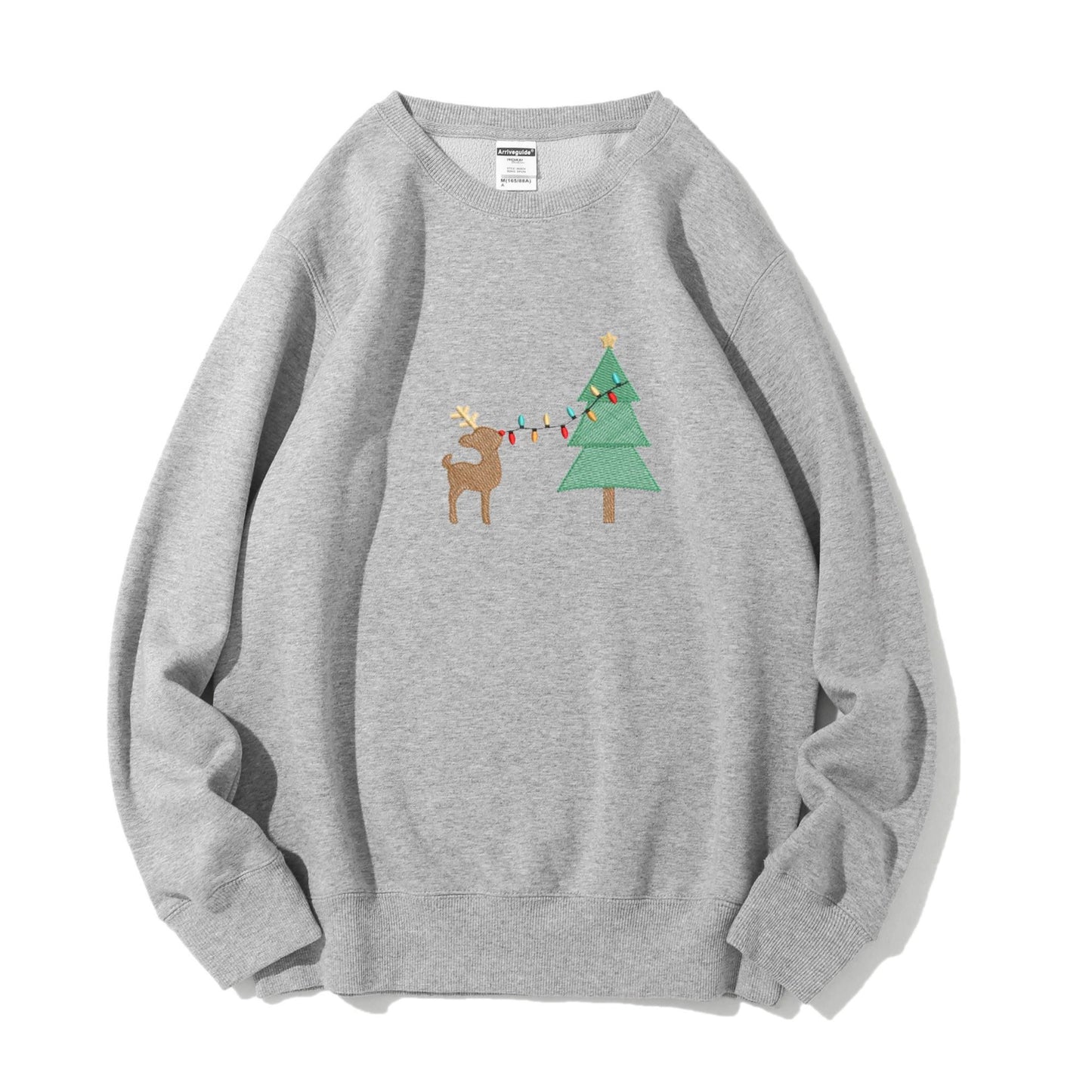 Embroidered Reindeer and Christmas Tree Sweatshirt Tshirt Hoodie