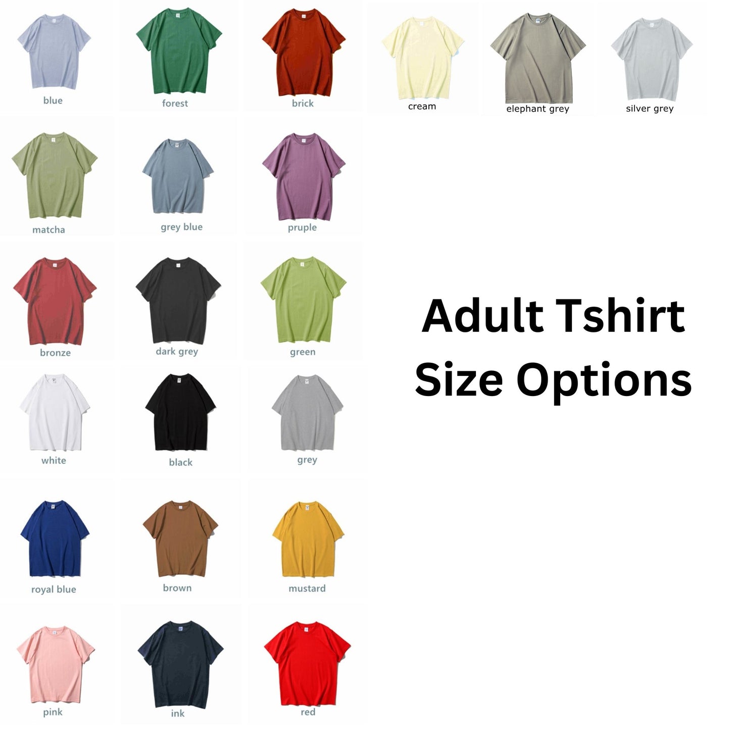 color chart of tshirts