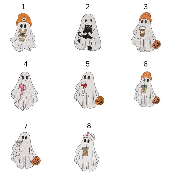 Embroidered Cute Ghost Drinking Coffee Bubble Tea Cat Halloween Sweatshirt/Tshirt/Hoodie