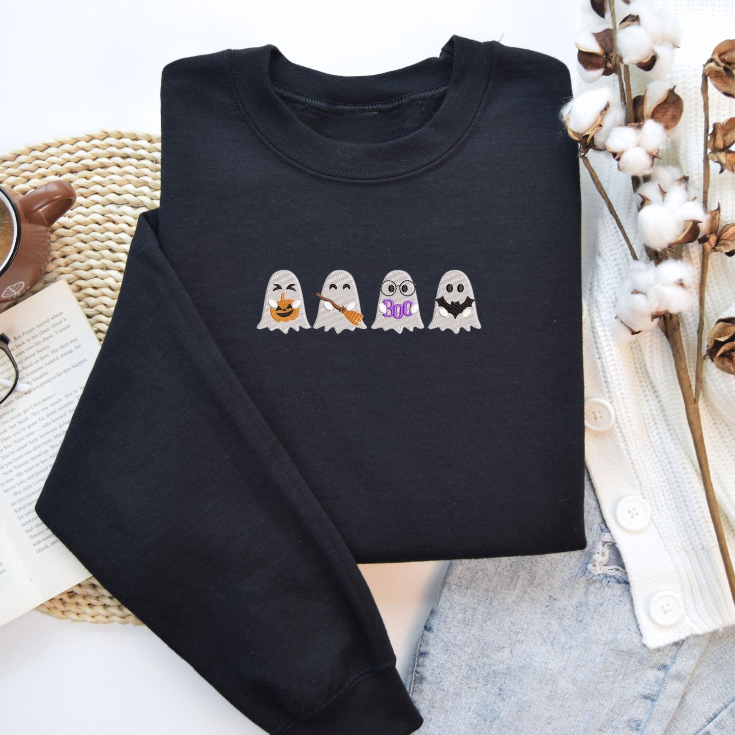 cute ghosts embroidered sweater