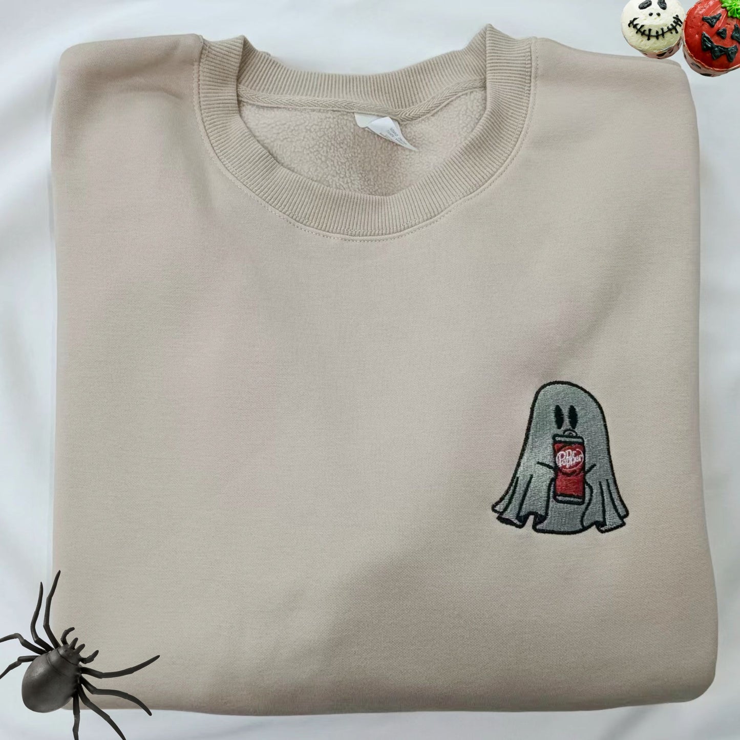 Embroidered Cute Dr. Pepper Ghost Halloween Sweatshirt