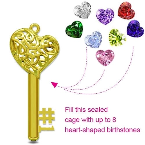 Custom Key Pendant Name Birthstone Necklace 925 Sterling Silver