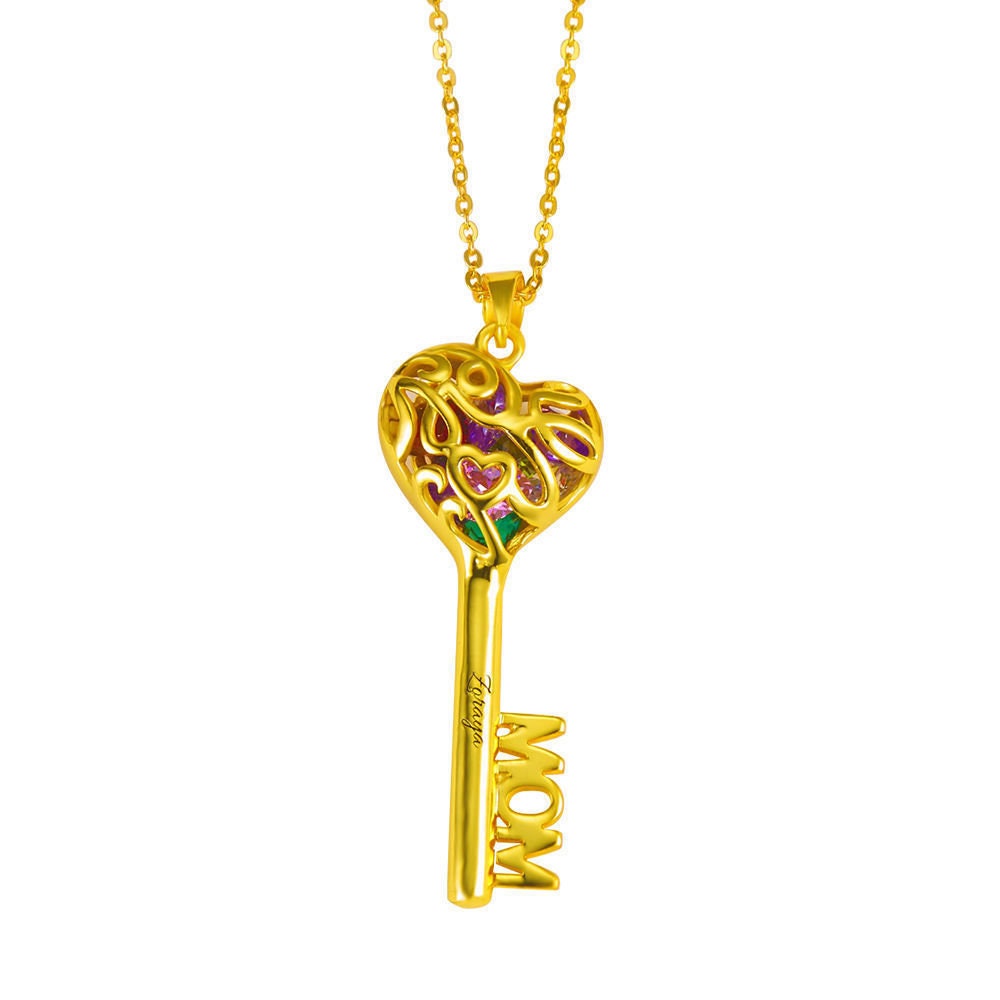 Custom Key Pendant Name Birthstone Necklace 925 Sterling Silver