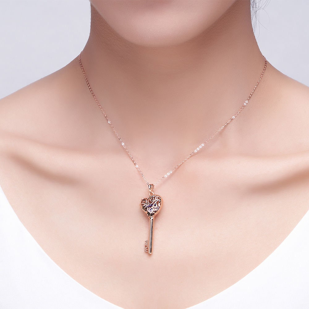 Custom Key Pendant Name Birthstone Necklace 925 Sterling Silver