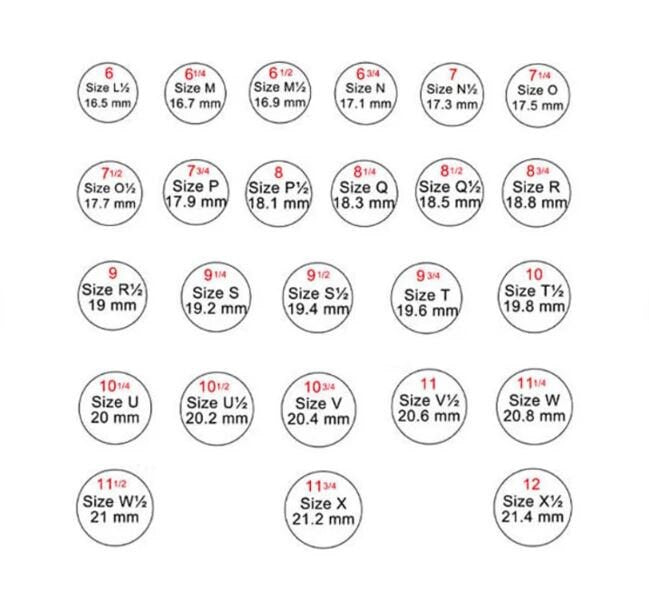 925 silver ring size chart