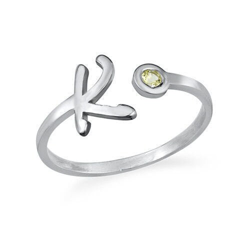 925 silver one letter ring with birthstone