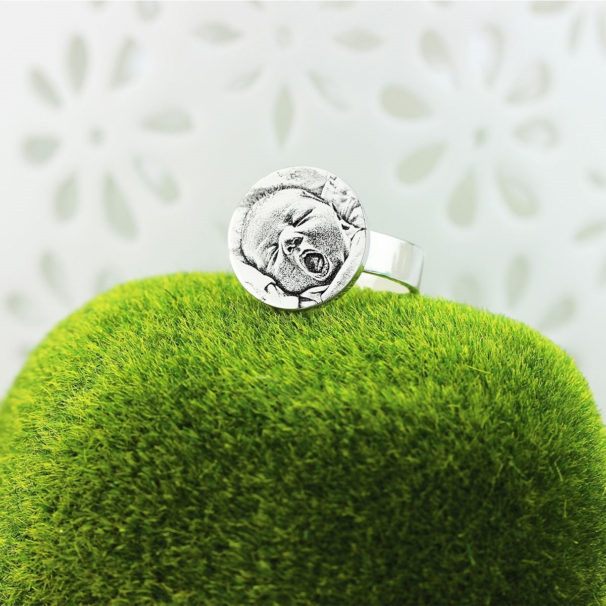 custom photo silver ring