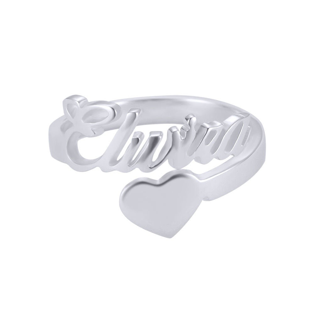 custom name heart ring silver
