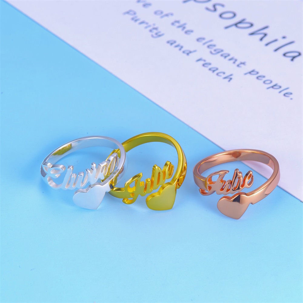 custom name heart ring silver