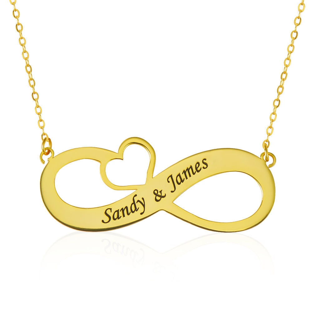 Custom Engraved Infinity Name and Heart Necklace 925 Sterling Silver
