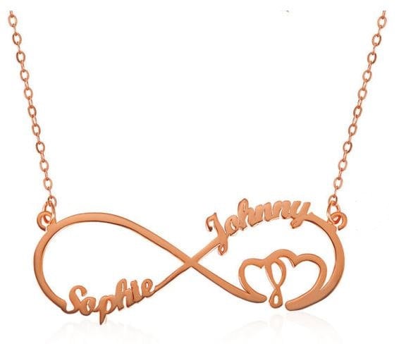Infinity Two Names and Heart 925 Sterling Silver Necklace