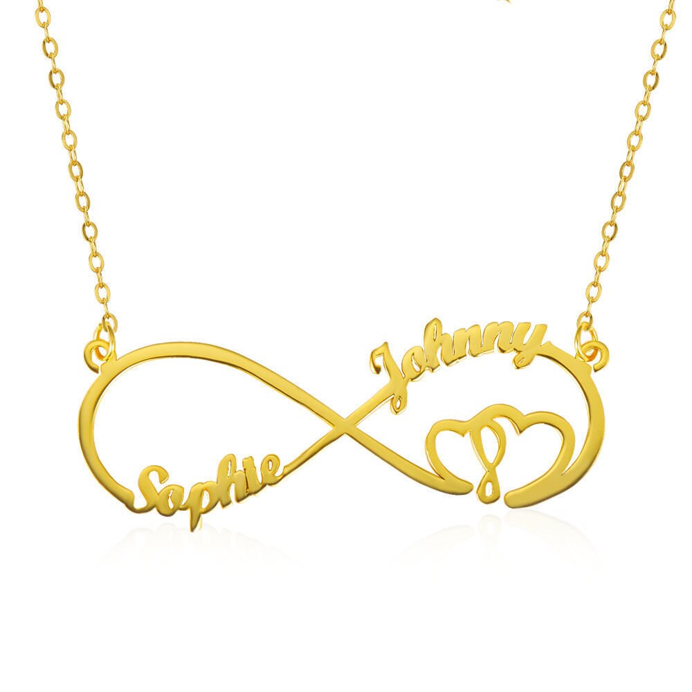 Infinity Two Names and Heart 925 Sterling Silver Necklace