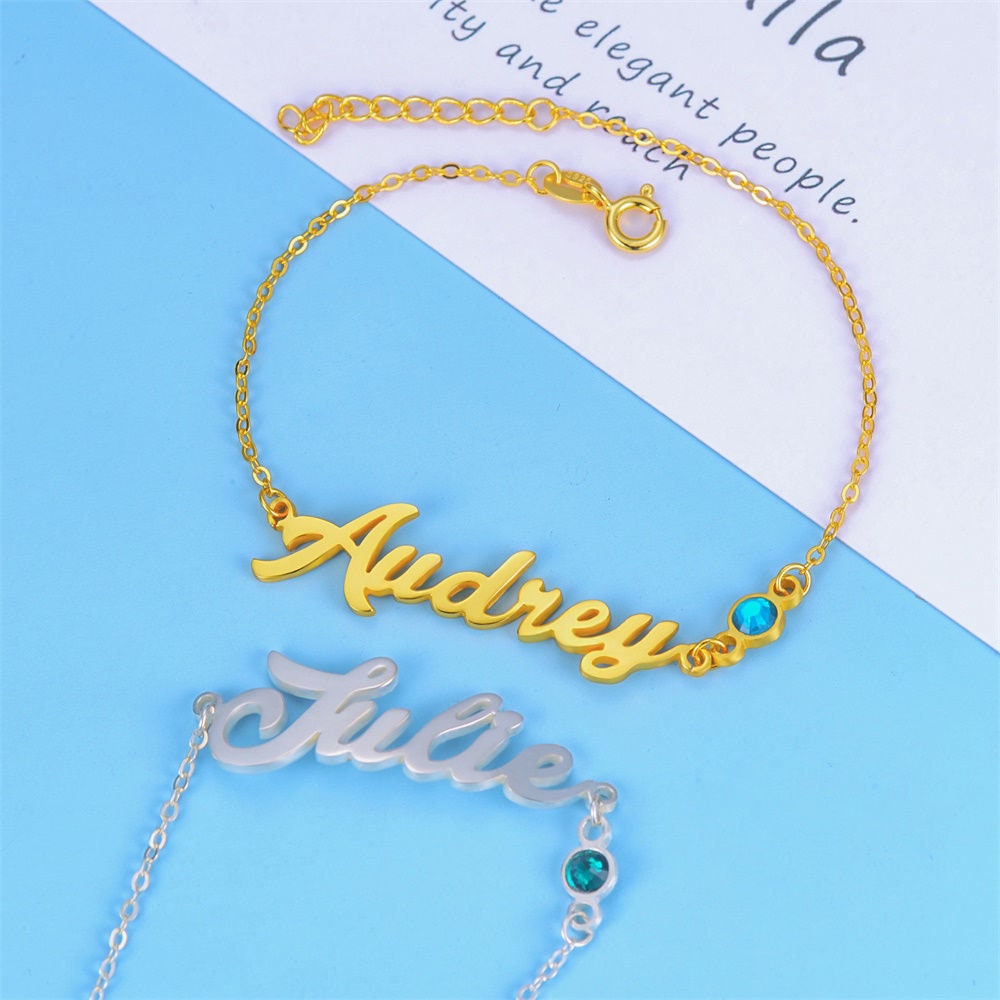 custom name bracelet with birthstone