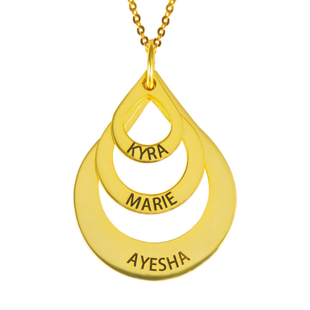 Custom Three Kids' Name Drop Shape Disc Necklace 925 Sterling Silver