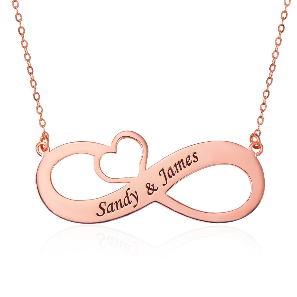 Custom Engraved Infinity Name and Heart Necklace 925 Sterling Silver