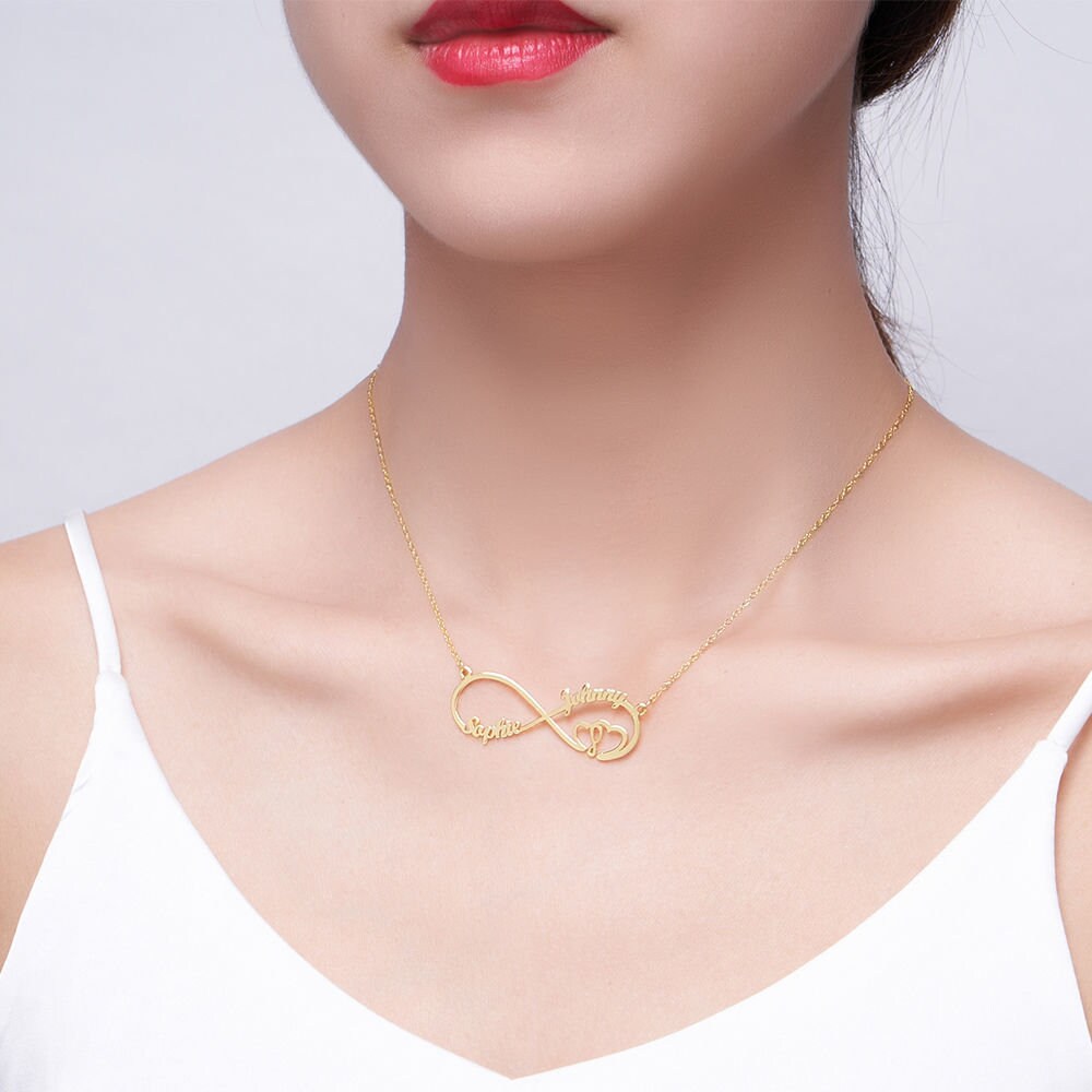 Infinity Two Names and Heart 925 Sterling Silver Necklace