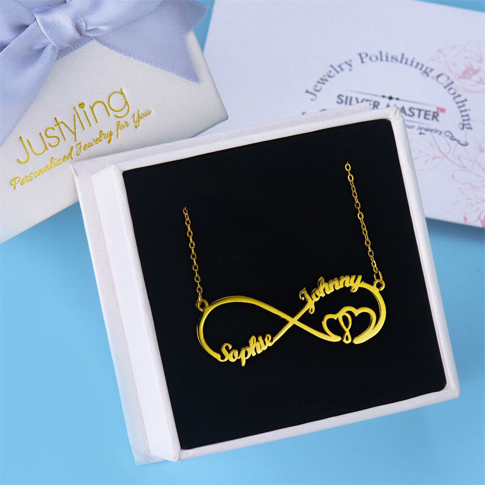 Infinity Two Names and Heart 925 Sterling Silver Necklace