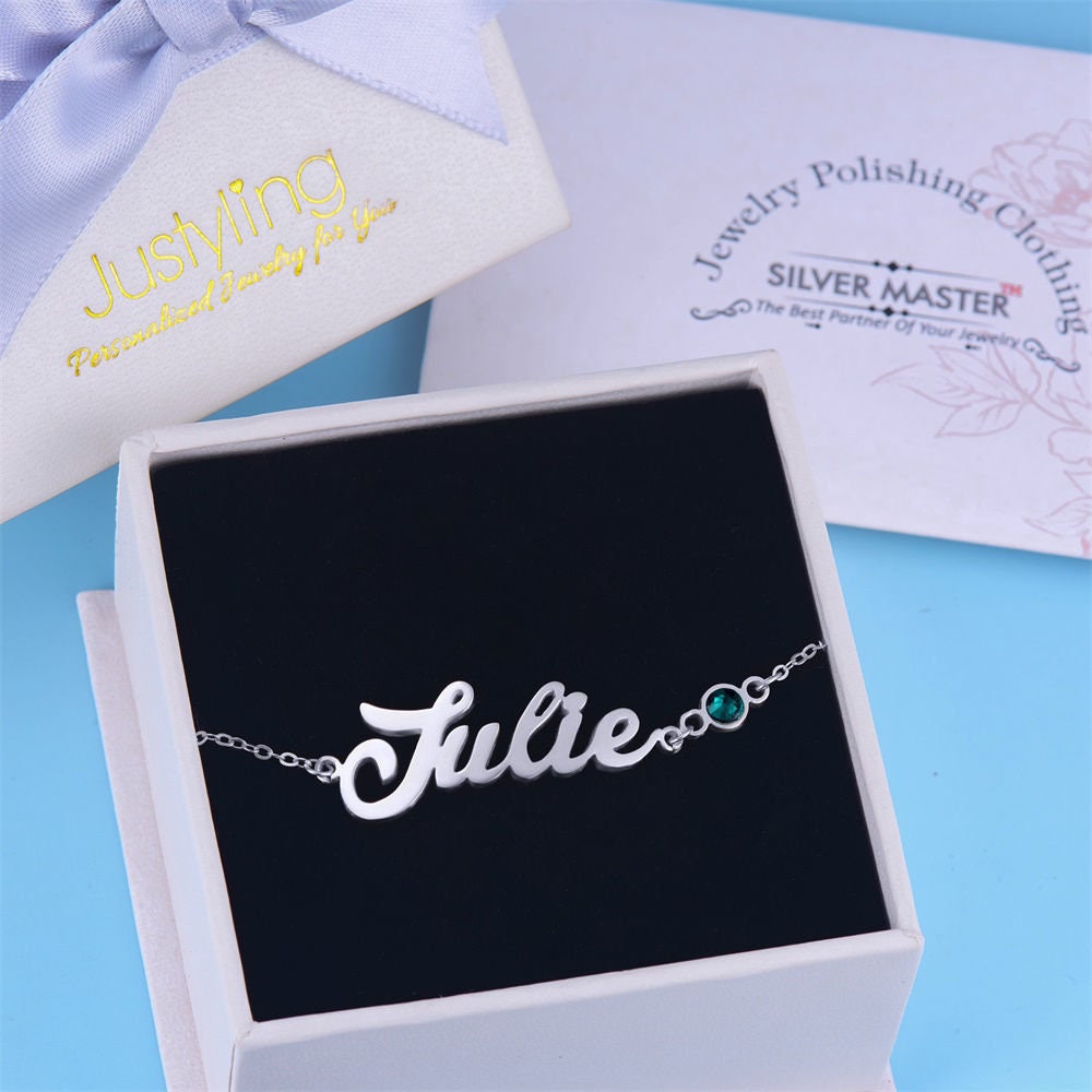 custom name bracelet with birthstone