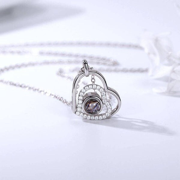 Custom Photo Projection Heart Necklace 925 Sterling Silver