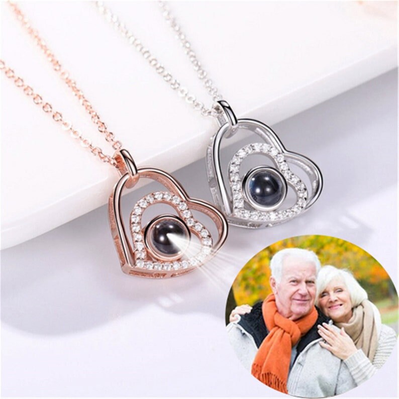 Custom Photo Projection Heart Necklace 925 Sterling Silver