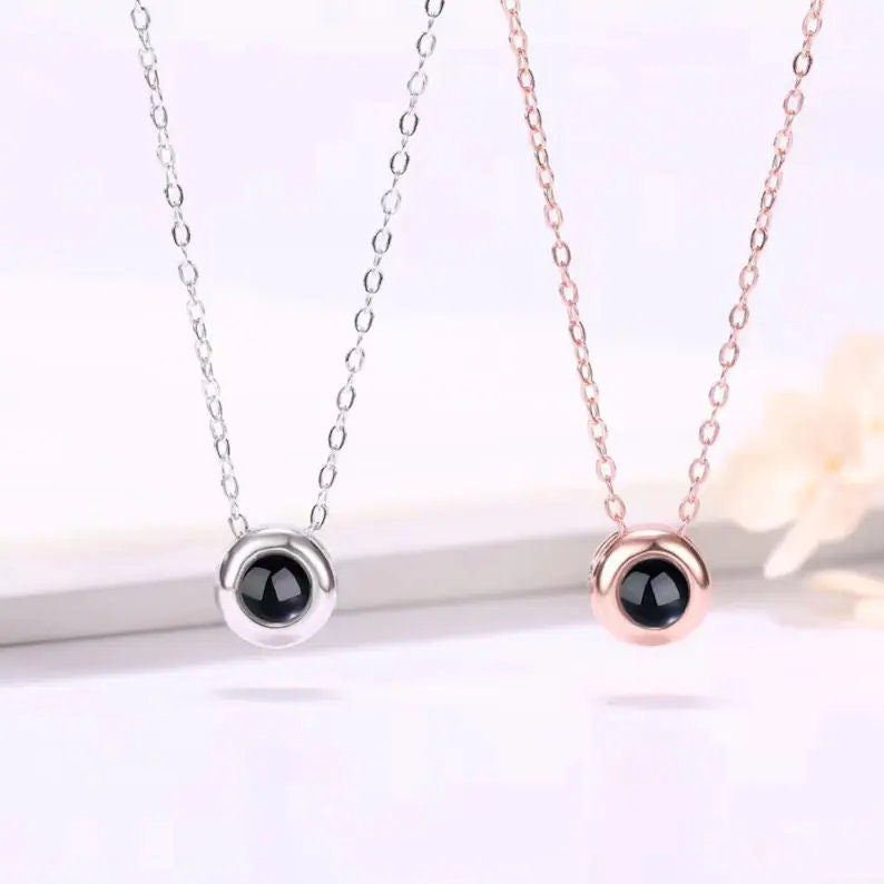 Custom Classic Little Ball Photo Projection 925 Silver Necklace