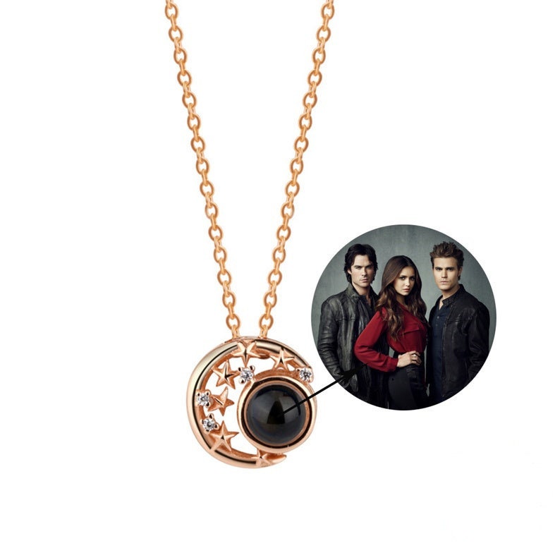 Custom Moon Star Photo Projection Necklace