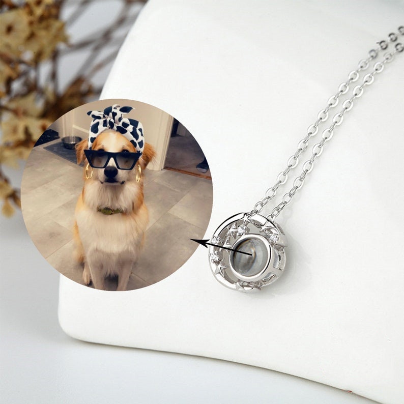 Custom Moon Star Photo Projection Necklace
