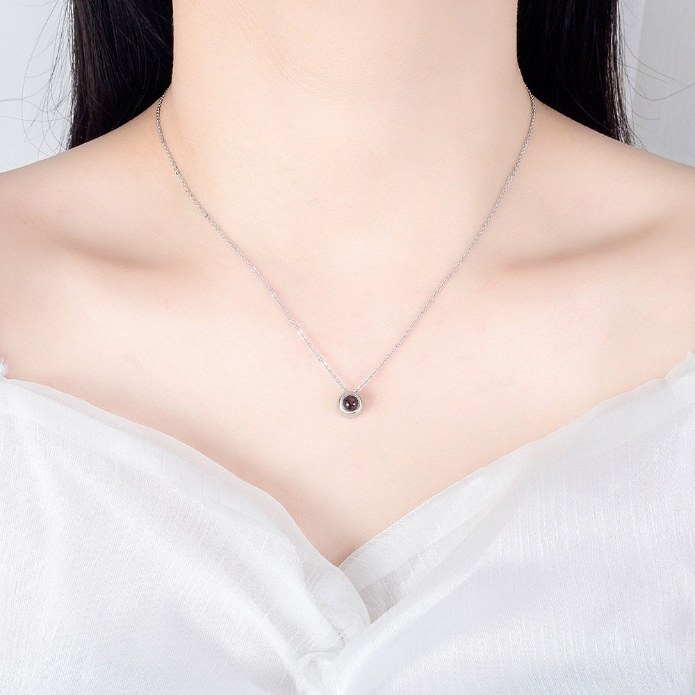 Custom Classic Little Ball Photo Projection 925 Silver Necklace