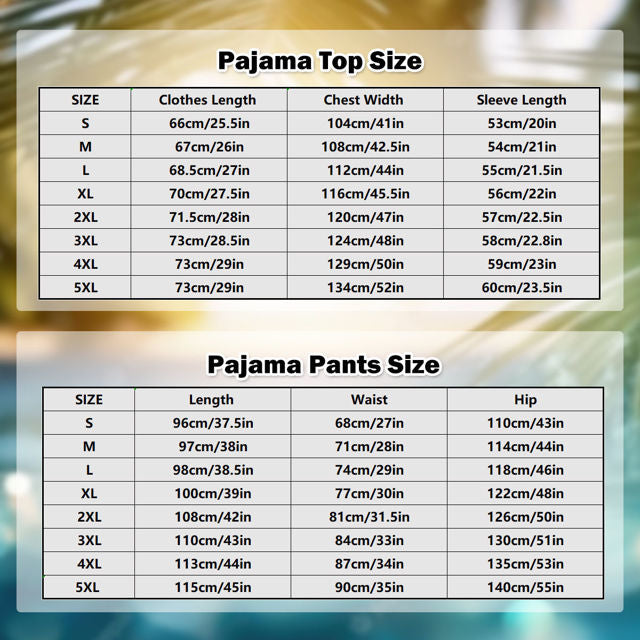 pajama size chart