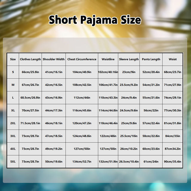 custom photo short pajama size chart