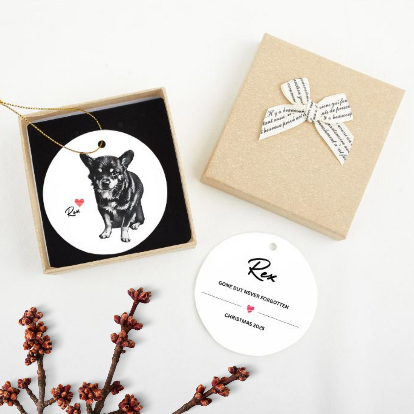 Custom Pet Photo Double Sided Ceramic Christmas Ornament