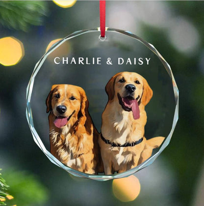 Custom Pet Photo Glass Christmas Ornament
