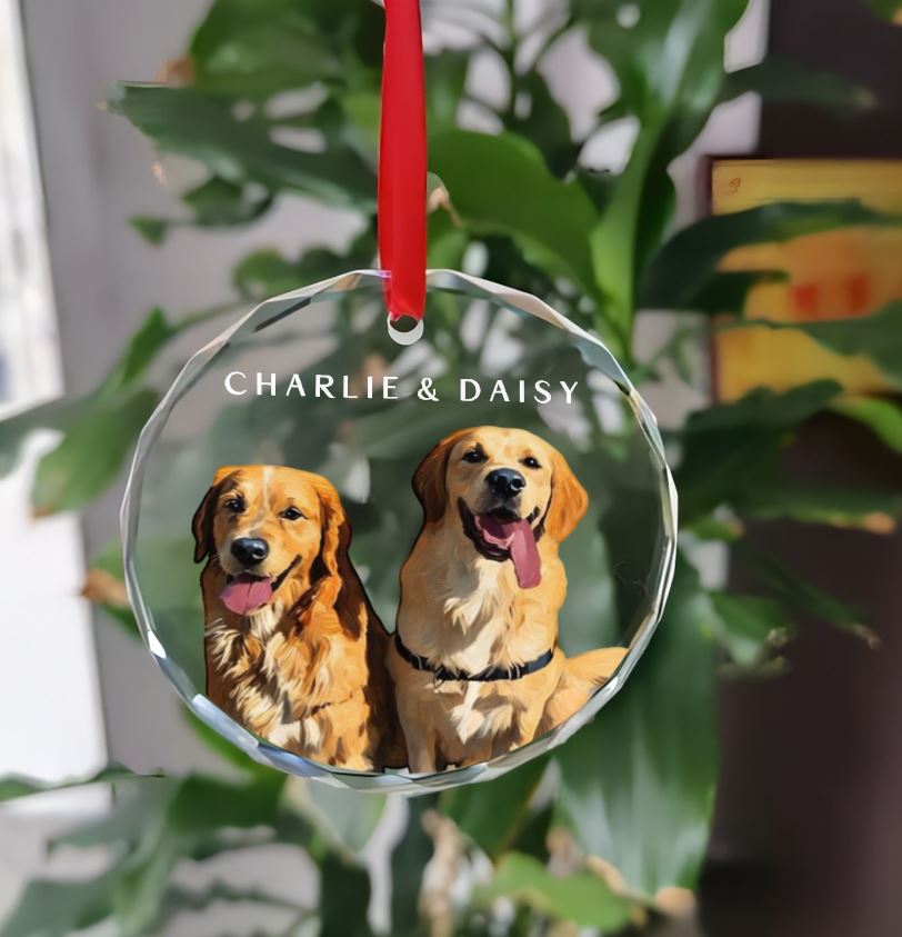 Custom Pet Photo Glass Christmas Ornament