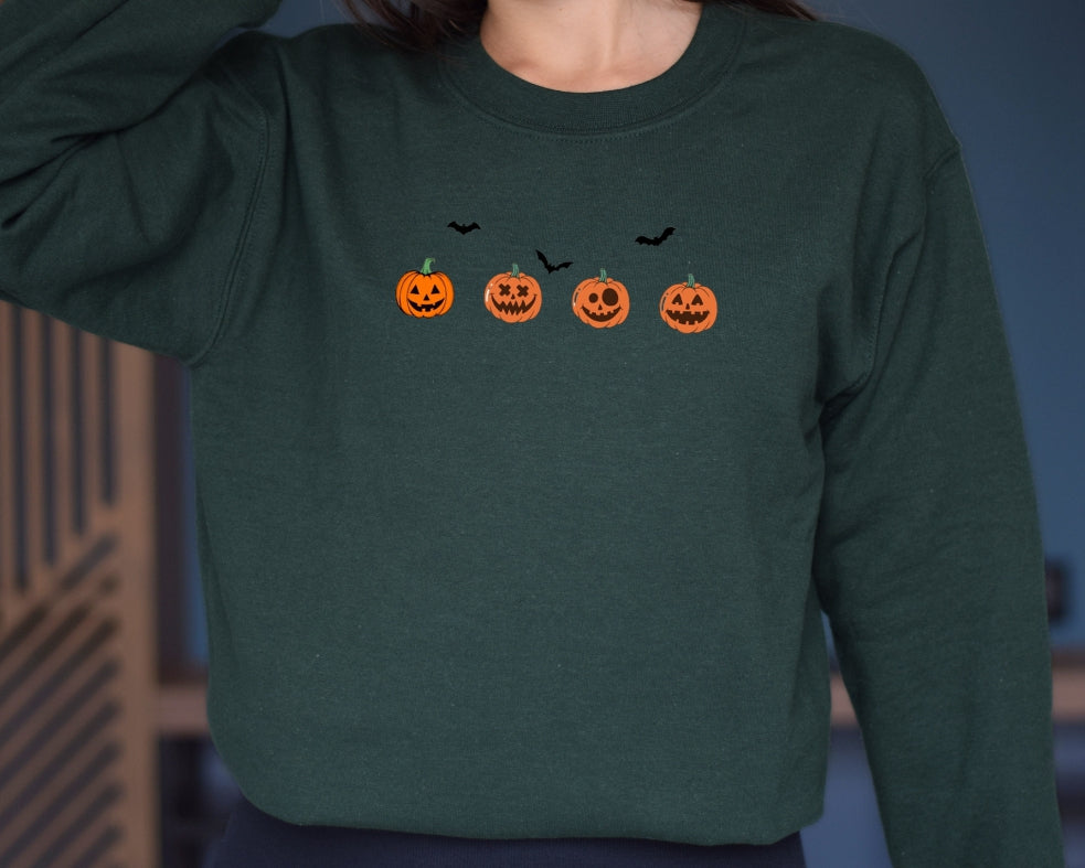 Embroidered Four Cute Pumpkins Halloween Sweatshirt/Tshirt/Hoodie