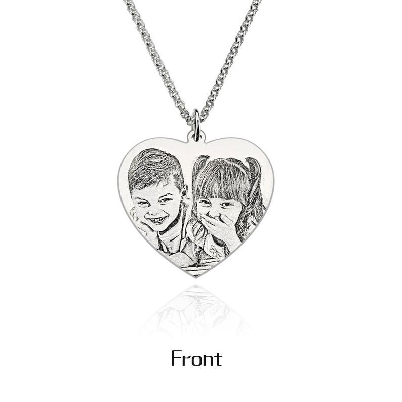 Custom Engraved Photo Heart Necklace 925 Sterling Silver 