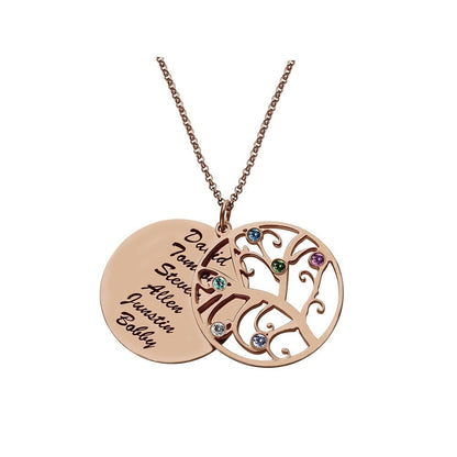 Custom Name Birthstone Family Tree Necklace 925 Sterling Silver