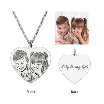 Custom Engraved Photo Heart Necklace 925 Sterling Silver 