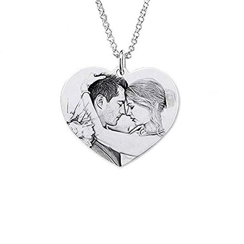 Custom Engraved Photo Heart Necklace 925 Sterling Silver 