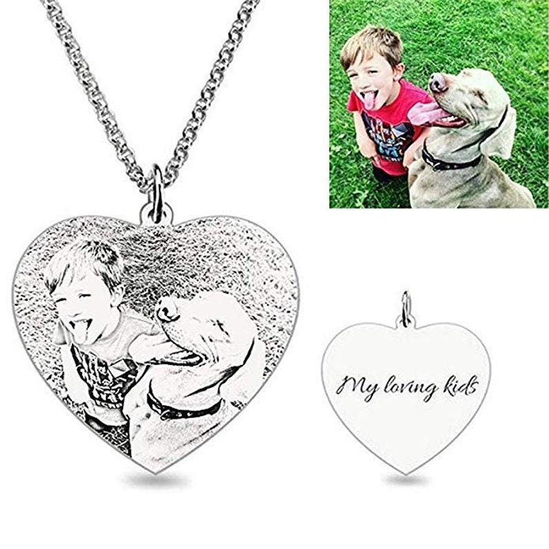 Custom Engraved Photo Heart Necklace 925 Sterling Silver 