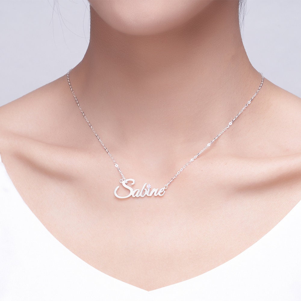 Custom Name Birthstone Necklace in 925 Sterling Silver