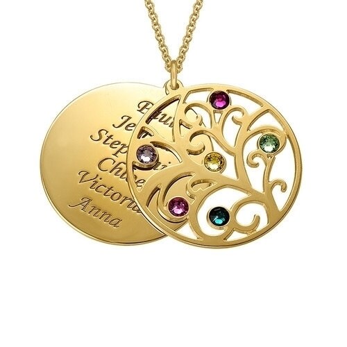 Custom Name Birthstone Family Tree Necklace 925 Sterling Silver