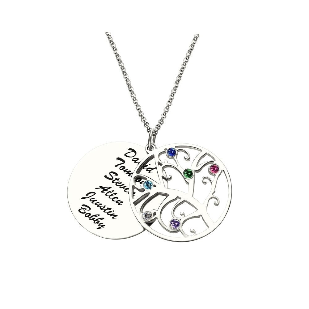 Custom Name Birthstone Family Tree Necklace 925 Sterling Silver