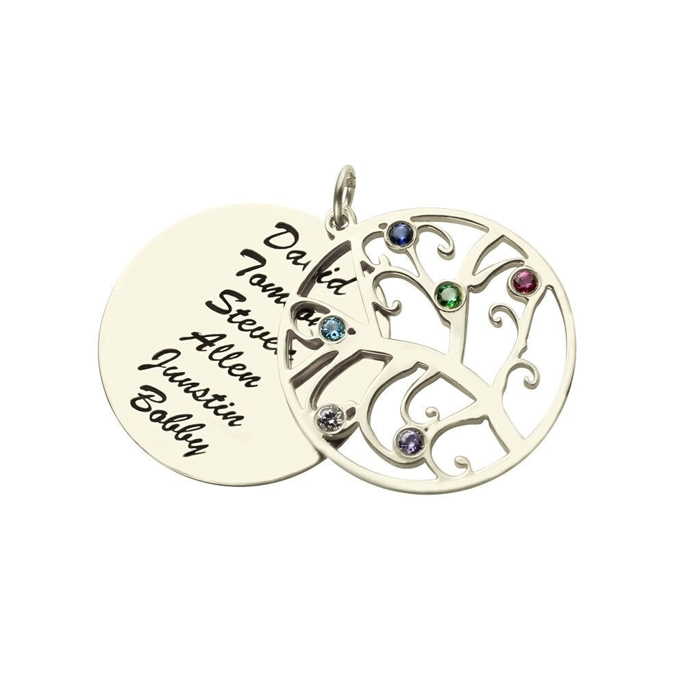 Custom Name Birthstone Family Tree Necklace 925 Sterling Silver