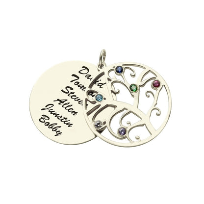 Custom Name Birthstone Family Tree Necklace 925 Sterling Silver