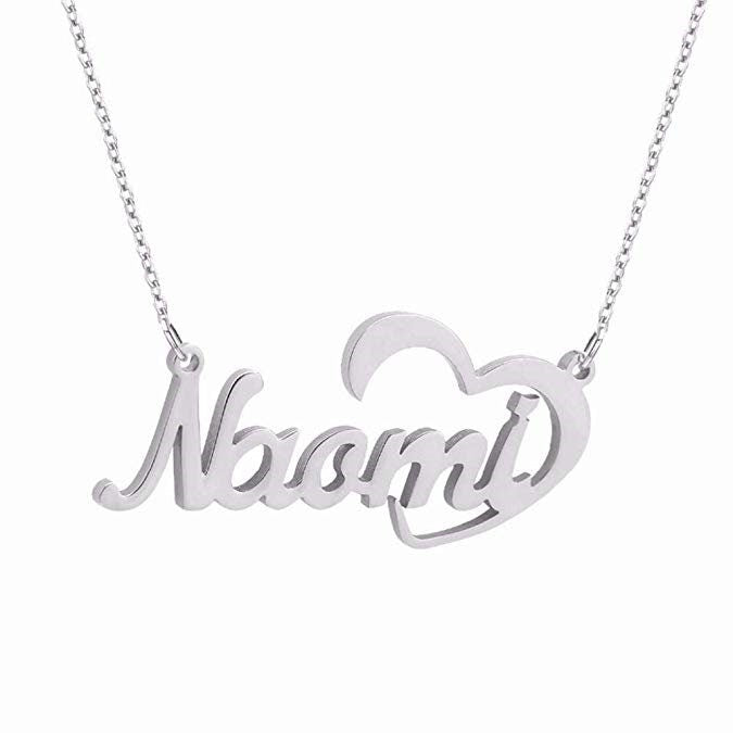 Custom Name with Heart 925 Sterling Silver Necklace