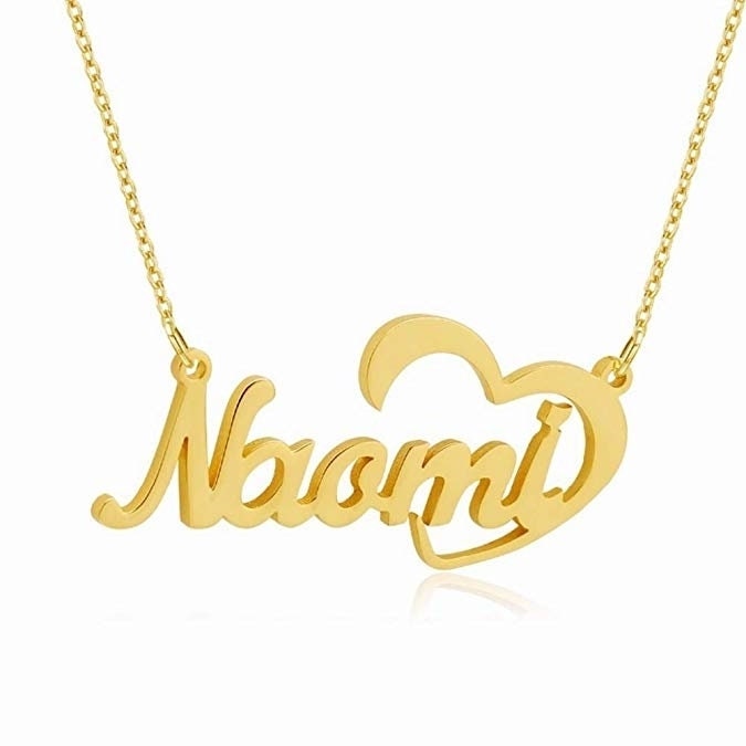 Custom Name with Heart 925 Sterling Silver Necklace