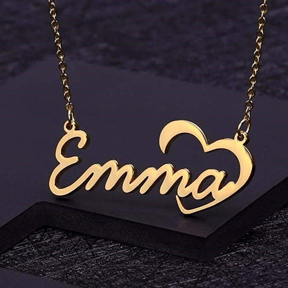 Custom Name with Heart 925 Sterling Silver Necklace