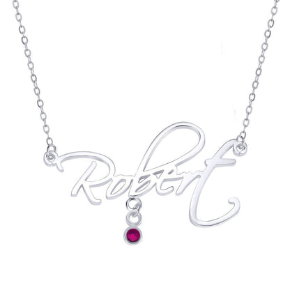 Handwriting Custom Name and Birthstone Necklace 925 Sterling Silver