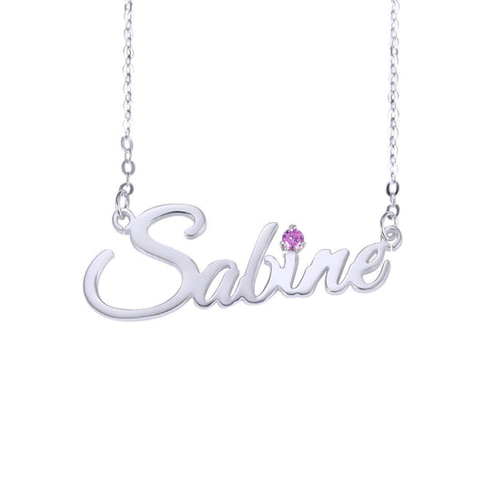 Custom Name Birthstone Necklace in 925 Sterling Silver